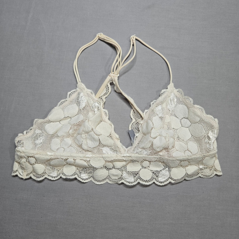 Aerie Bralette Size Medium Cream Floral Lace Racerback Coquette Fairycore